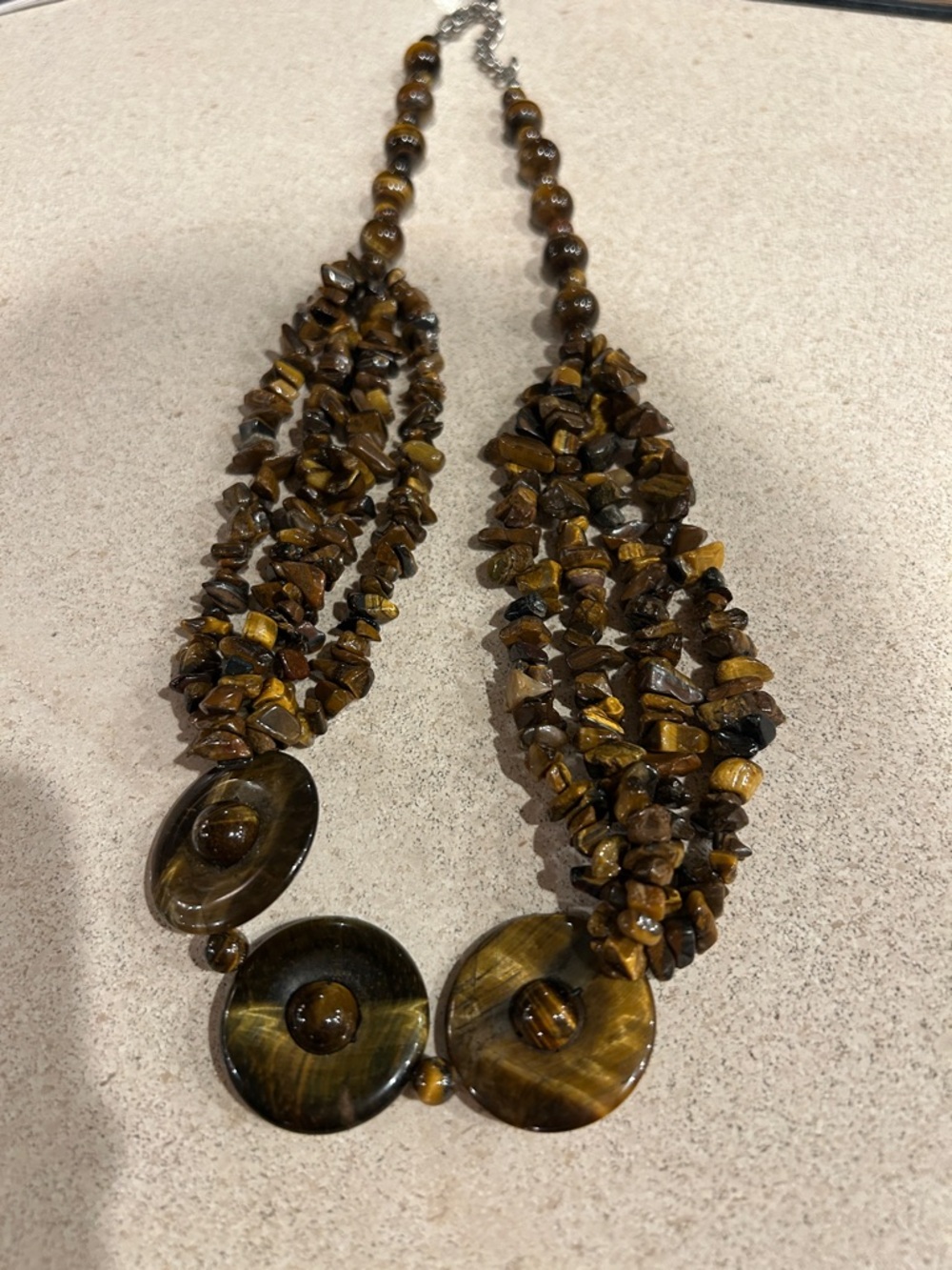 Estate Find Tiger Eye Multi-Strand Statement Necklace - Chunky Boho